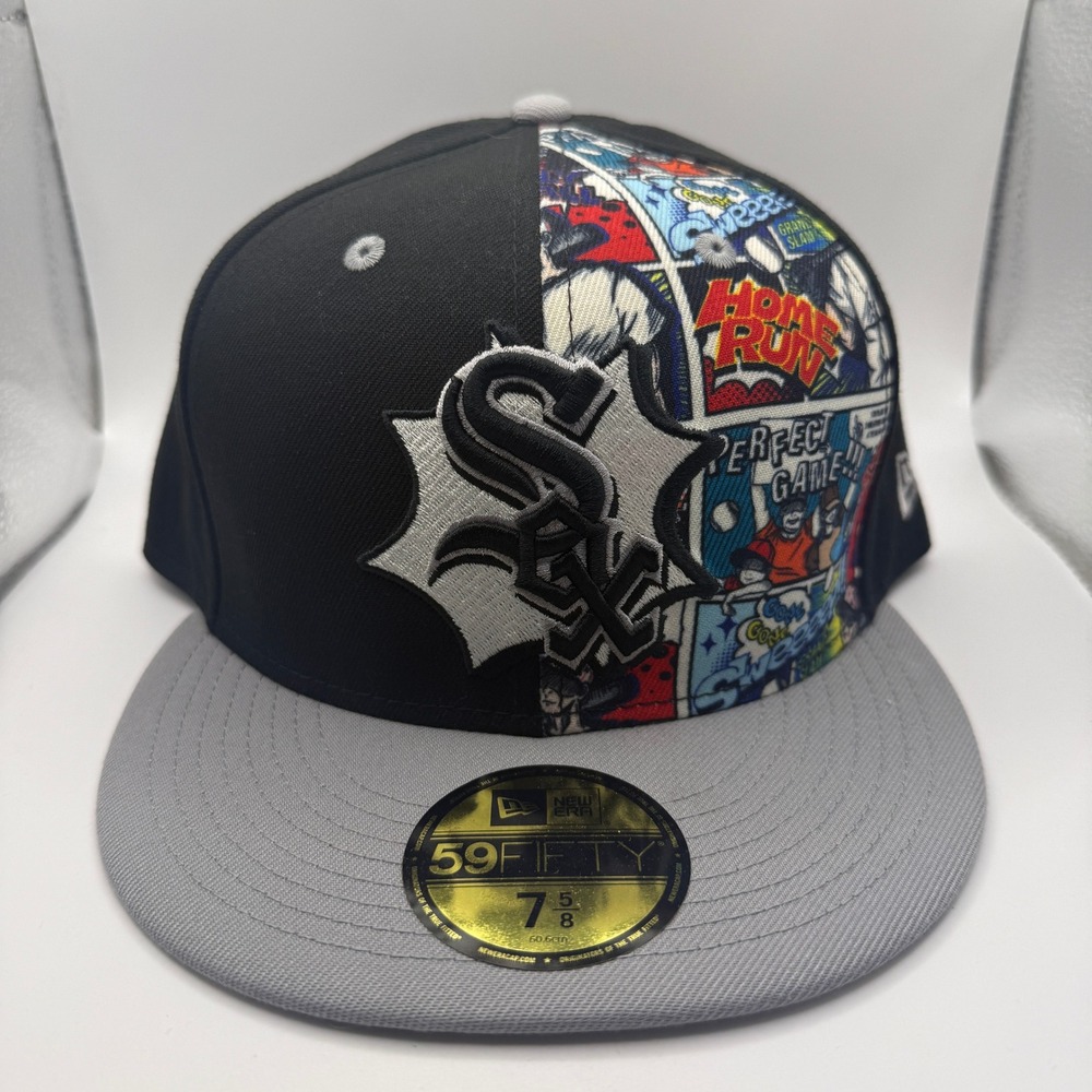 New Era 59FIFTY Chicago White Sox Comic Book Print Fitted Hat 7 5/8 Black Grey